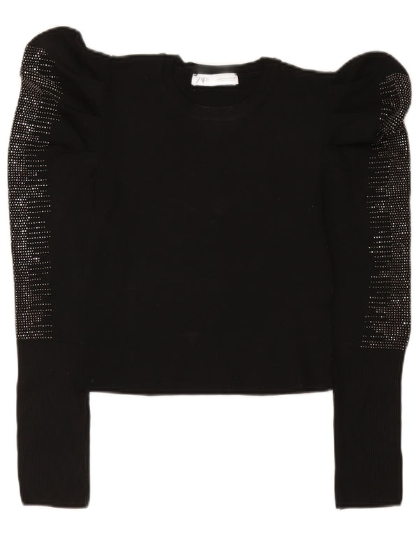 Zara Womens Long Sleeve Blouse Top UK 12 Medium Black