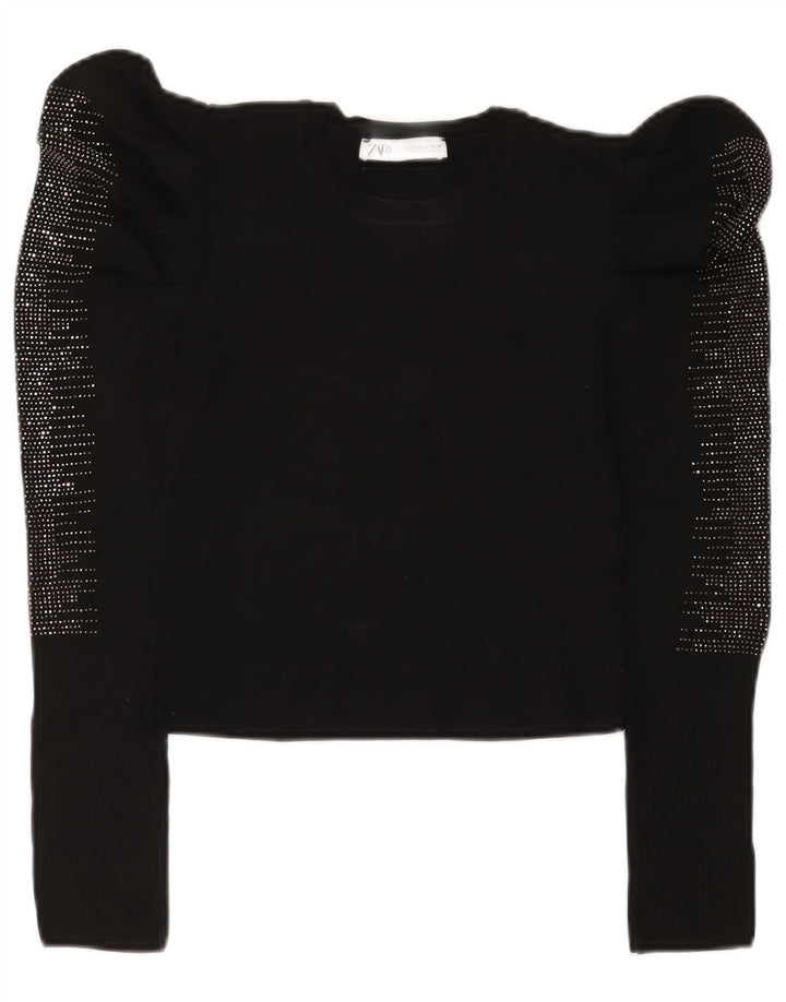 Zara Womens Long Sleeve Blouse Top UK 12 Medium Black