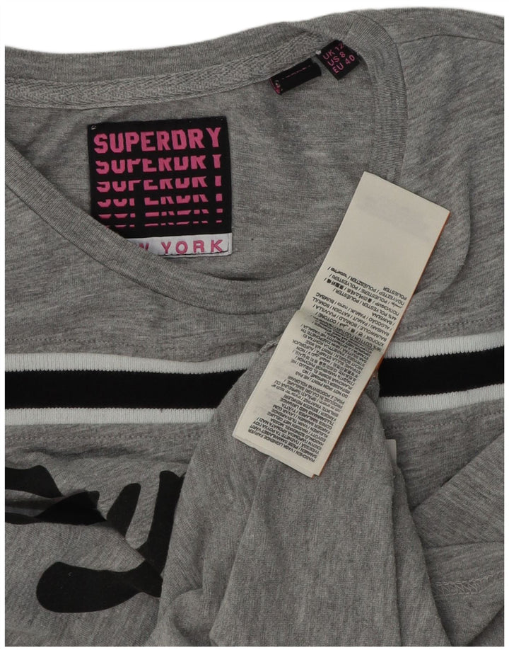 Superdry Womens Graphic T-Shirt Top UK 12 Medium Grey Cotton