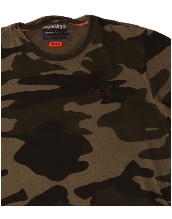 Superdry Mens T-Shirt Top Medium Khaki Camouflage Cotton