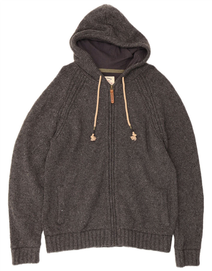 Fat Face Mens Hooded Cardigan Sweater Large Grey Wool