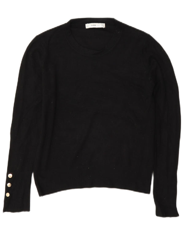Zara Womens Oversized Boat Neck Jumper Sweater UK 10 Small Black Viscose