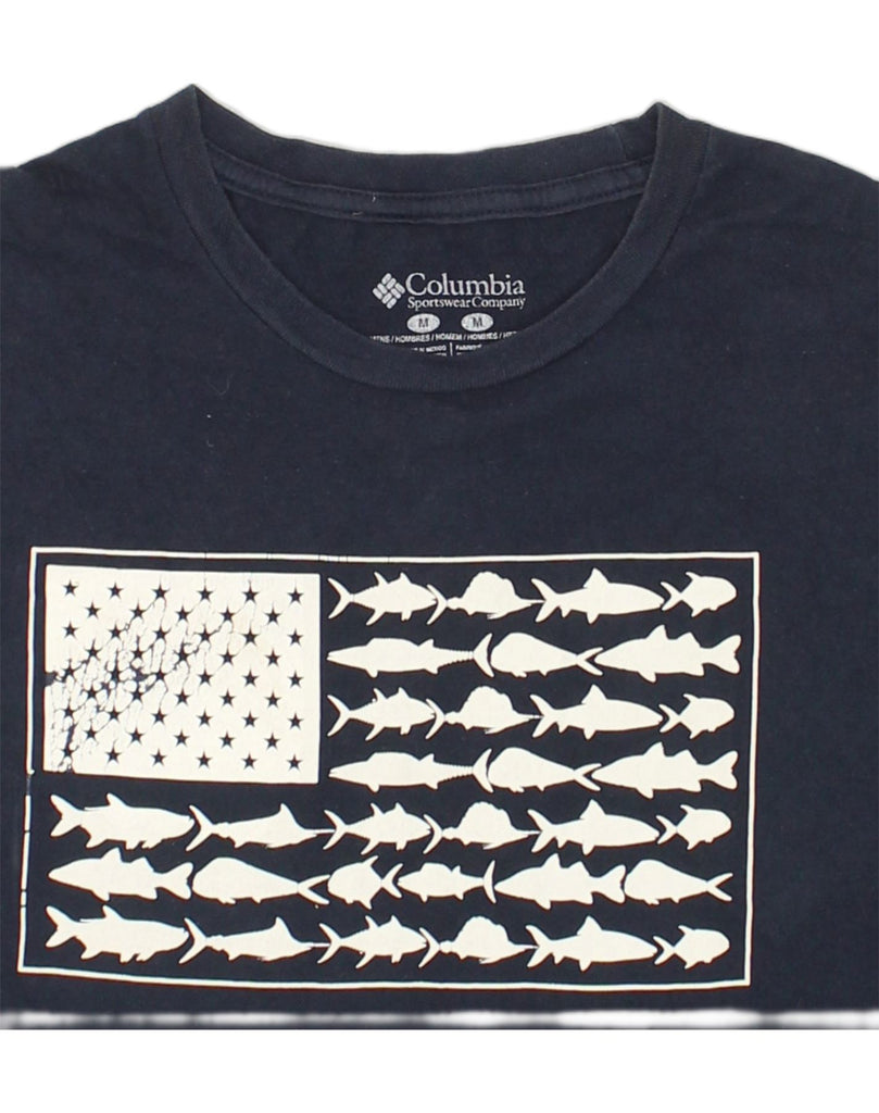 COLUMBIA Mens Graphic T-Shirt Top Medium Navy Blue Cotton Fish | Vintage Columbia | Thrift | Second-Hand Columbia | Used Clothing | Messina Hembry 