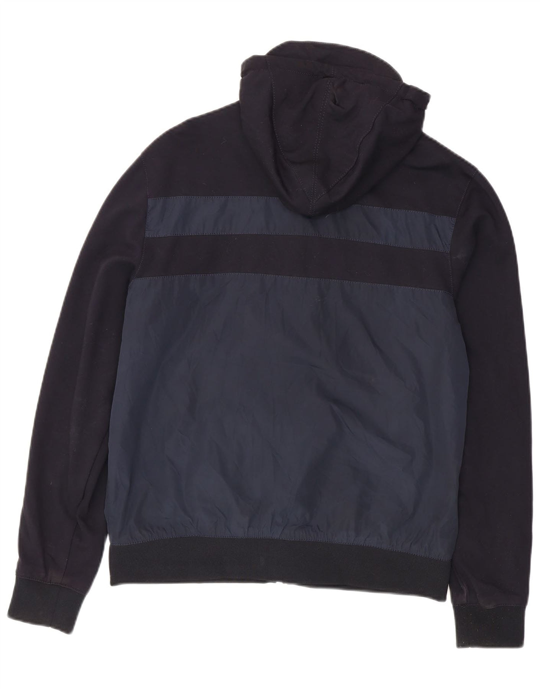 Zara Mens Hooded Bomber Jacket UK 42 XL Navy Blue Colourblock Polyester