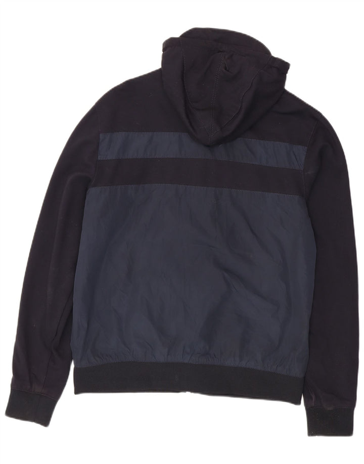 Zara Mens Hooded Bomber Jacket UK 42 XL Navy Blue Colourblock Polyester