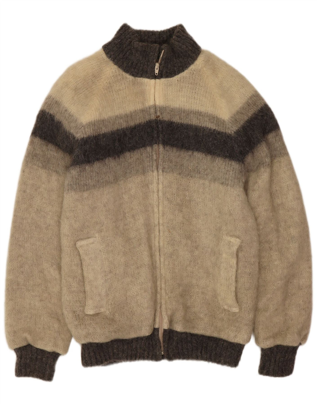 Alafoss Icewool Mens Knit Bomber Jacket UK 40 Large Grey Colourblock Winter