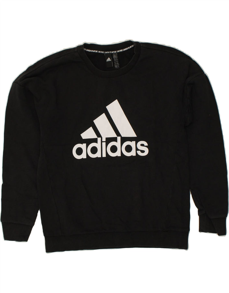 ADIDAS Womens Graphic Sweatshirt Jumper UK 12/14 Medium Black Cotton | Vintage Adidas | Thrift | Second-Hand Adidas | Used Clothing | Messina Hembry 