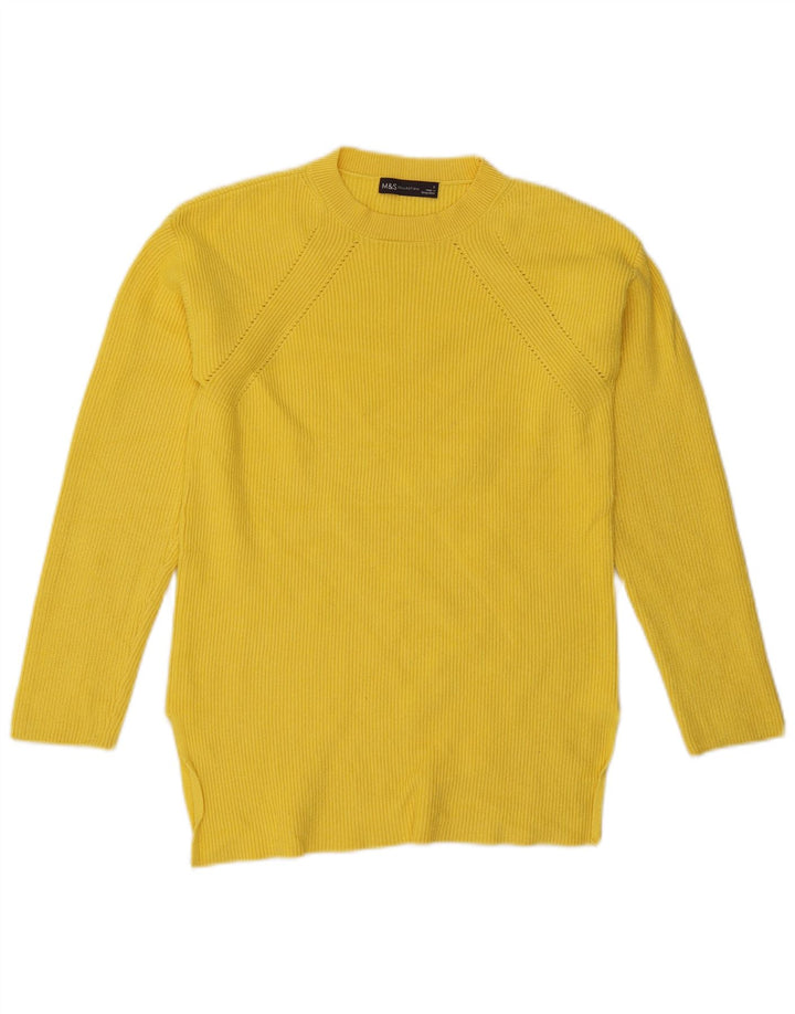 Marks & Spencer Womens Crew Neck Jumper Sweater UK 10 Small Yellow