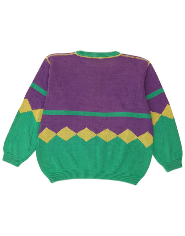Benetton Womens Boat Neck Jumper Sweater IT 48 XL Purple Colourblock Cotton