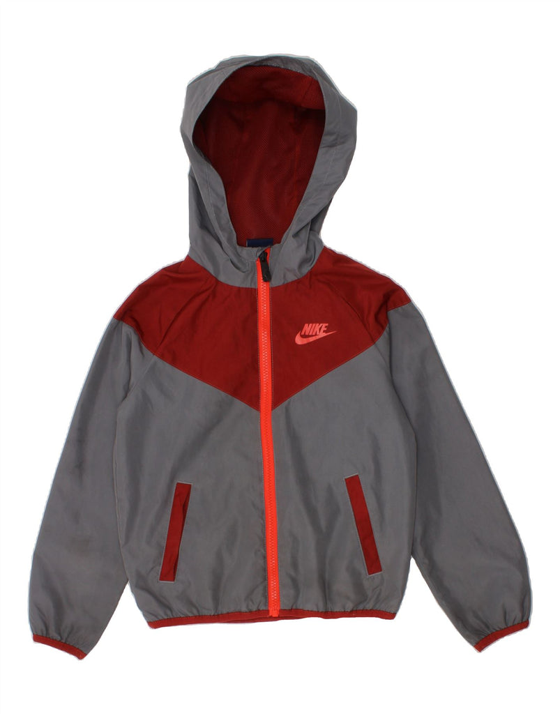NIKE Girls Zip Hoodie Sweater 6-7 Years Large  Grey Colourblock Polyester Vintage Nike and Second-Hand Nike from Messina Hembry 