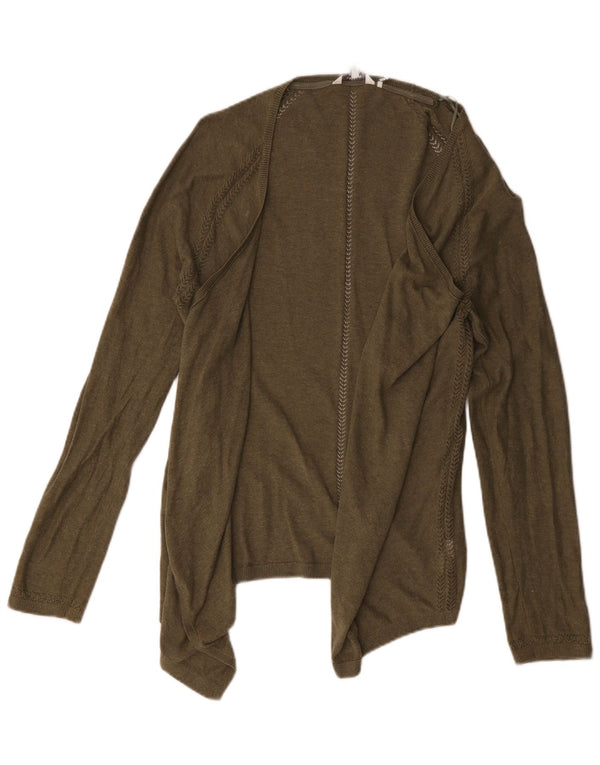 Fat Face Womens Asymmetric Open Cardigan Sweater UK 14 Large Khaki Cotton