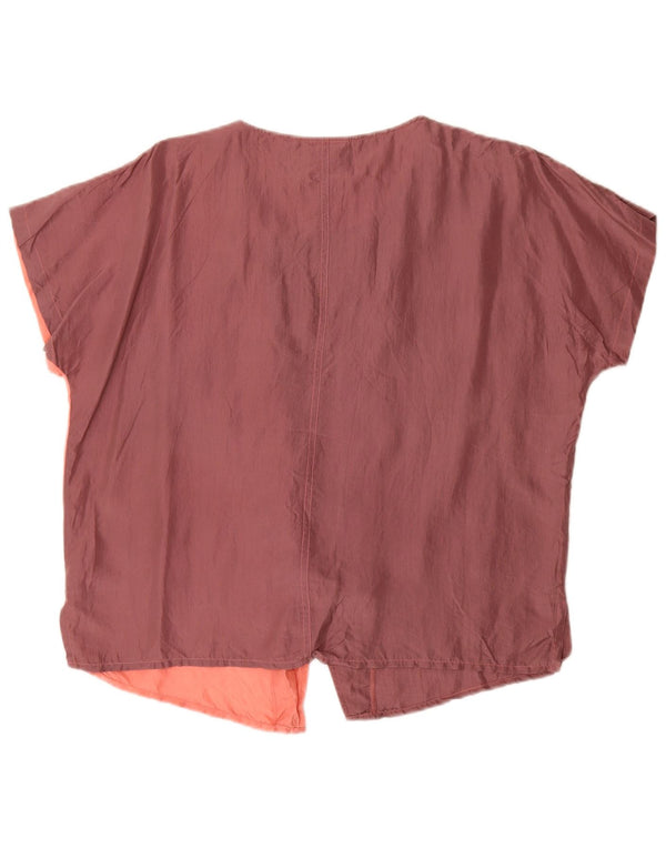 Le Comte Womens Short Sleeve Shirt Blouse UK 18 XL Burgundy Colourblock