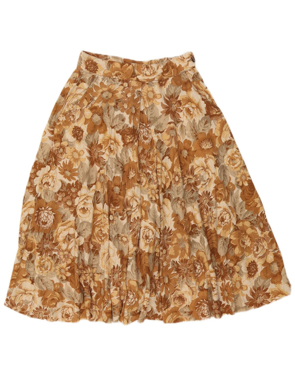Vintage Womens High Waist A-Line Skirt IT 42 Medium W24 Brown Floral Cotton