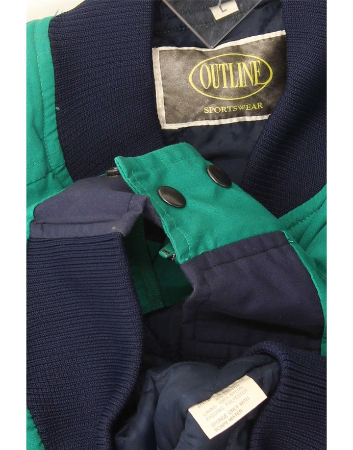 Vintage Mens Padded Jacket UK 40 Large Green Colourblock Polyester