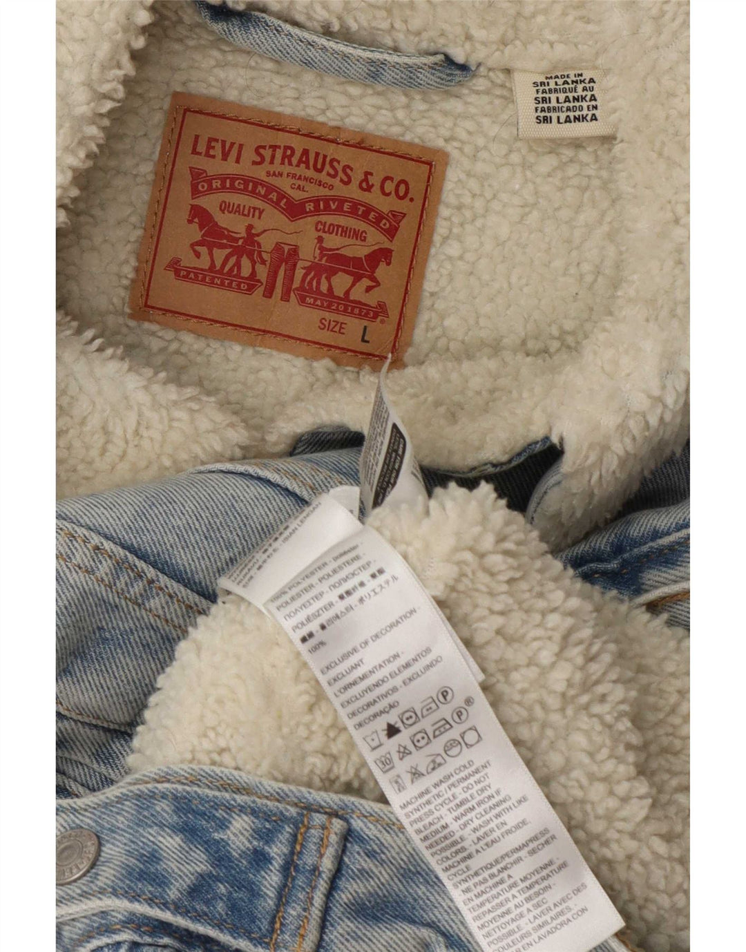 Levi's Womens Denim Sherpa Jacket UK 16 Large Blue Polyester
