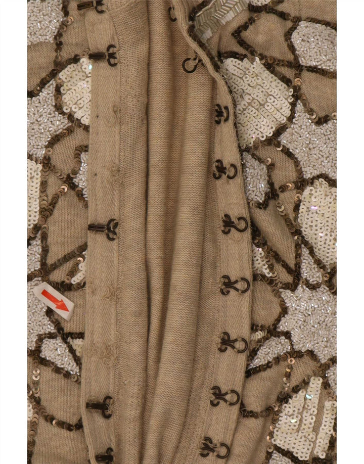 All Saints Womens Crop Abstract Pattern Cardigan Sweater UK 10 Small Beige