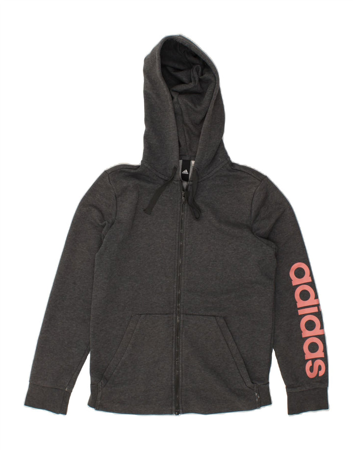 ADIDAS Womens Graphic Zip Hoodie Sweater UK 12 Medium Grey Vintage Adidas and Second-Hand Adidas from Messina Hembry 