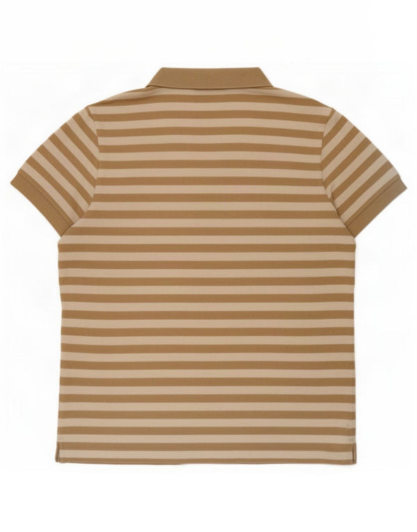 Lacoste Mens Polo Shirt Size 4 Medium Brown Striped Cotton