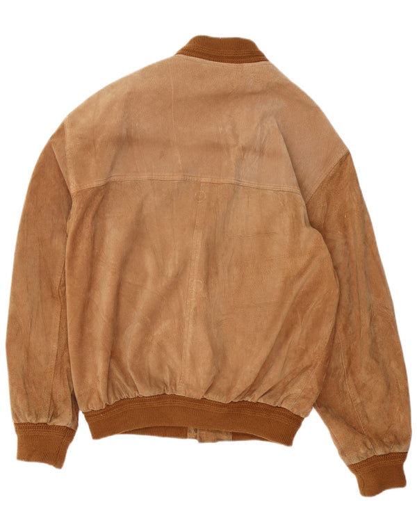 Vintage Mens Suede Bomber Jacket UK 40 Large Brown Leather