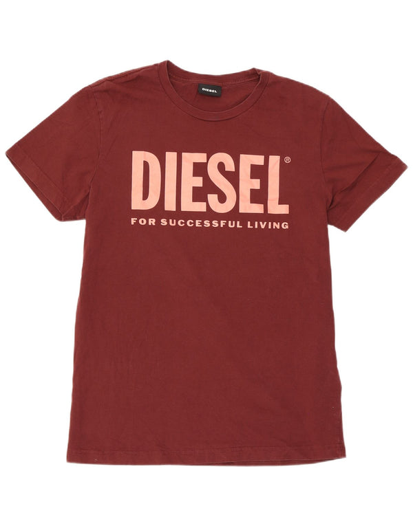 Diesel Mens Graphic T-Shirt Top Medium Burgundy Cotton