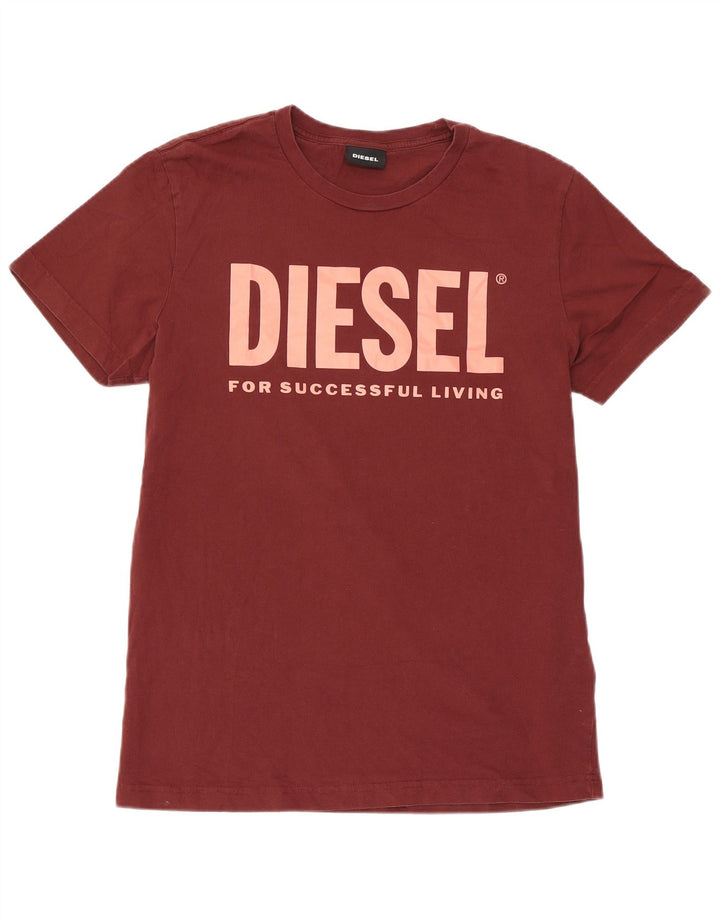 Diesel Mens Graphic T-Shirt Top Medium Burgundy Cotton