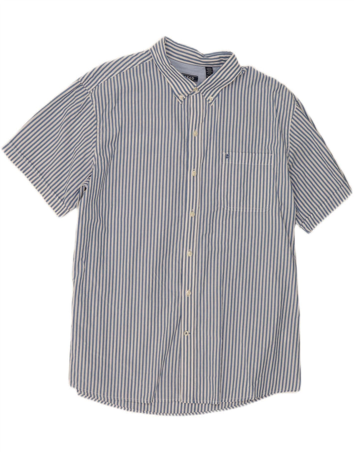 IZOD Mens Short Sleeve Shirt 2XL Blue Striped Cotton Vintage Izod and Second-Hand Izod from Messina Hembry 