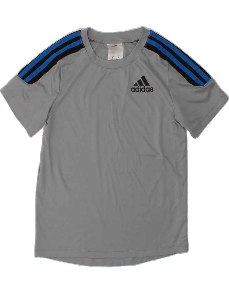 ADIDAS Boys T-Shirt Top 5-6 Years Grey Polyester | Vintage Adidas | Thrift | Second-Hand Adidas | Used Clothing | Messina Hembry 