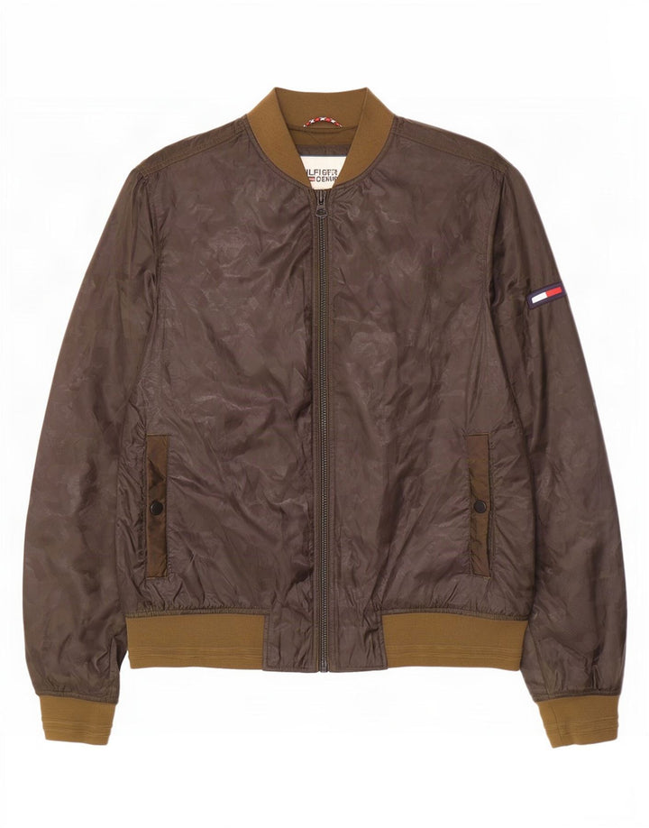 Tommy Hilfiger Mens Bomber Jacket UK 38 Medium Khaki Polyester