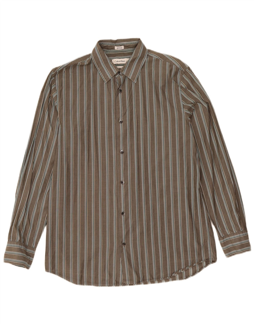 Calvin Klein Mens Modern Fit Shirt Medium Grey Striped Cotton