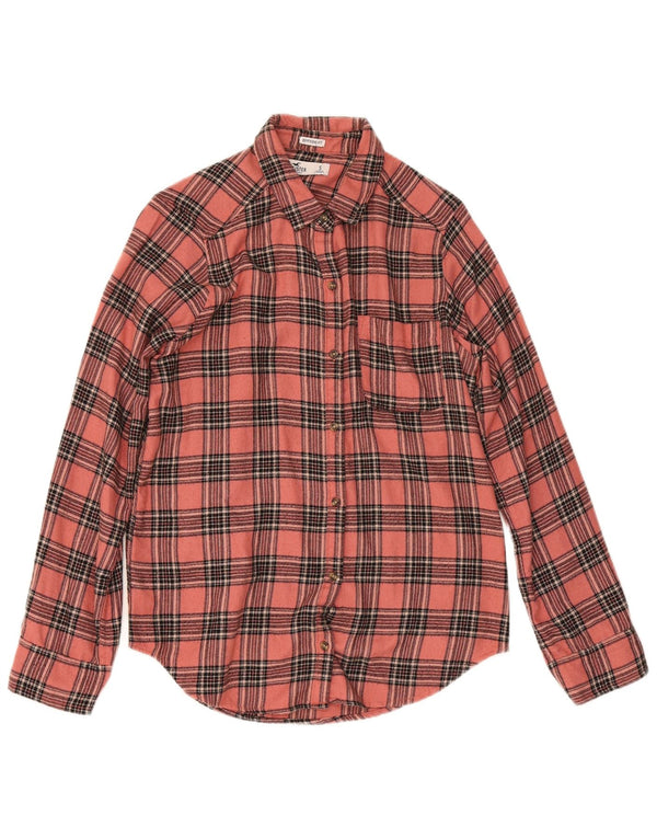Hollister Womens Boyfriend Fit Flannel Shirt UK 10 Small Pink Check Viscose