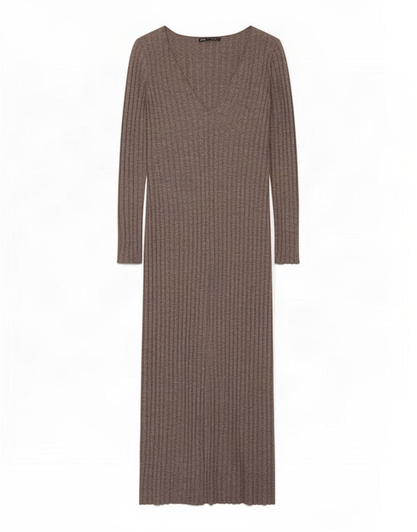 Zara Womens Long Sleeve Maxi Dress UK 12 Medium Grey Viscose