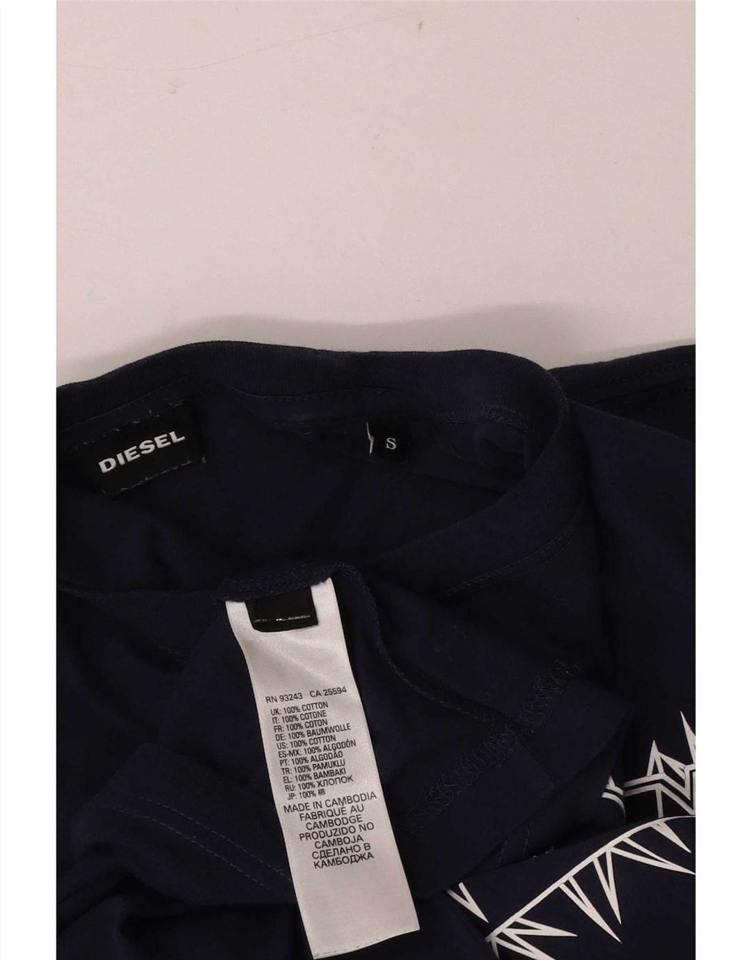 Diesel Mens Graphic T-Shirt Top Small Navy Blue Cotton
