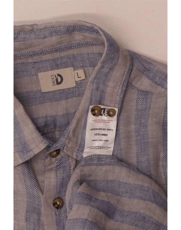 Dack's Mens Shirt Large Blue Striped Linen