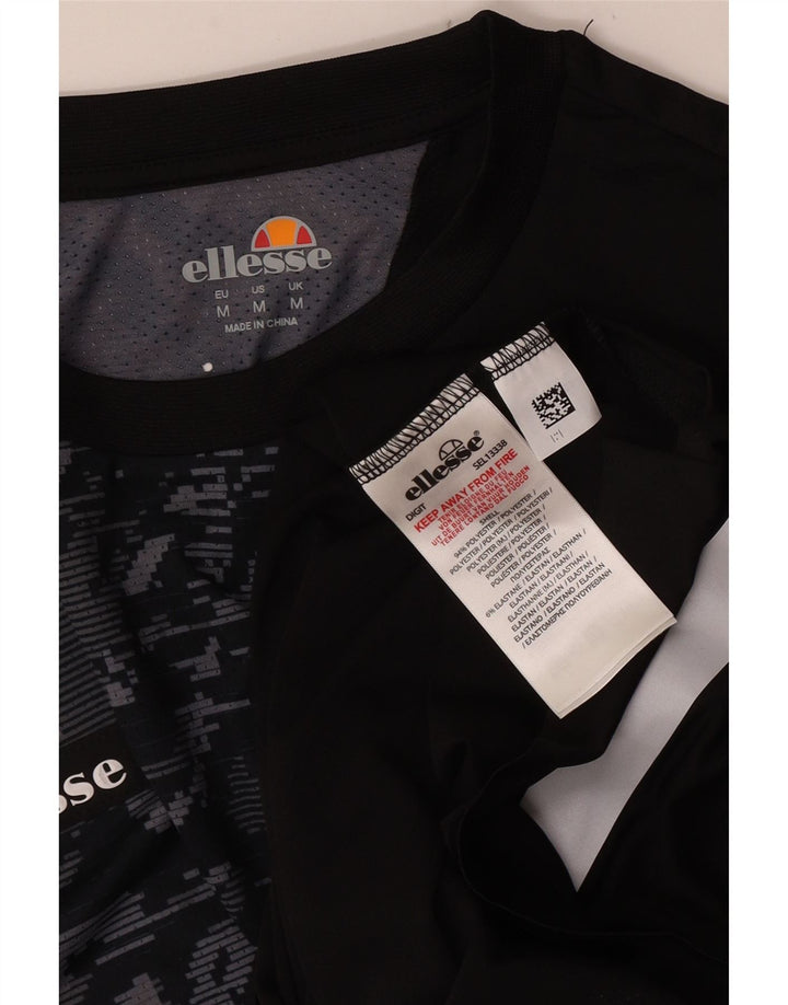 Ellesse Mens Graphic T-Shirt Top Medium Black Patchwork Polyester