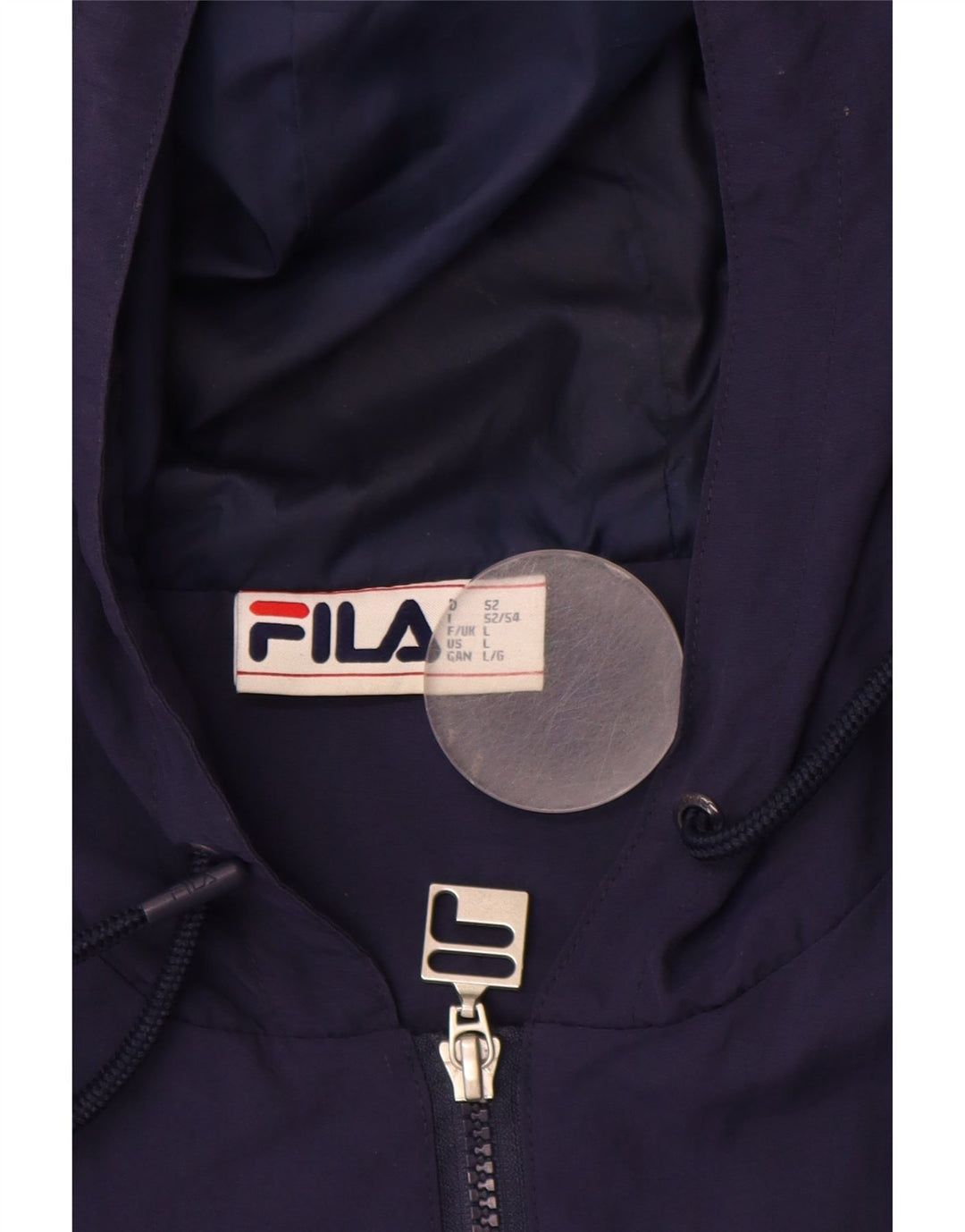 FILA Mens Graphic Hooded Anorak Jacket UK 40 Large Navy Blue Colourblock