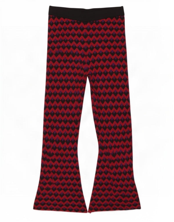 Zara Womens Knit Flare Trousers Small W26 L25 Red Geometric Viscose