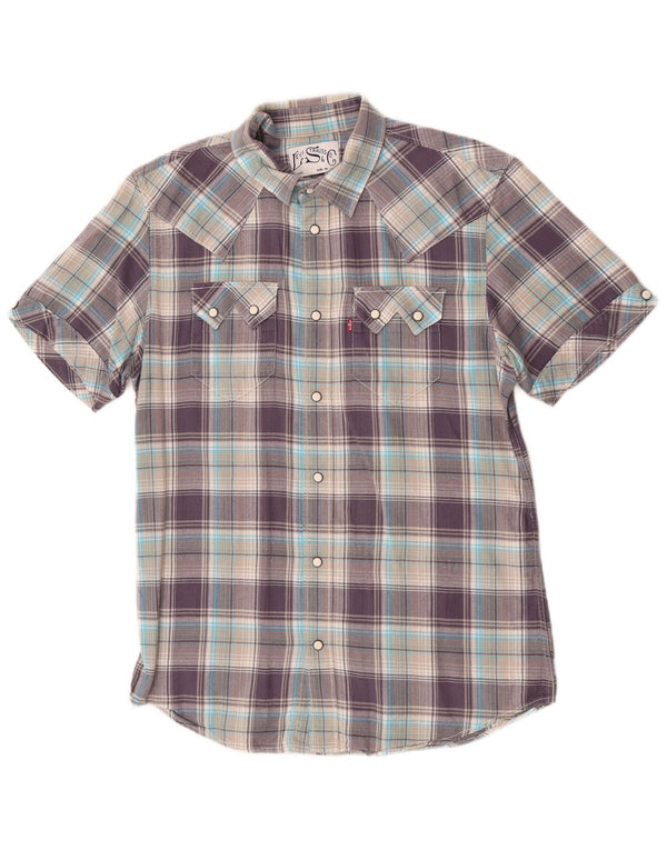 Levi's Mens Short Sleeve Shirt Medium Purple Check Cotton