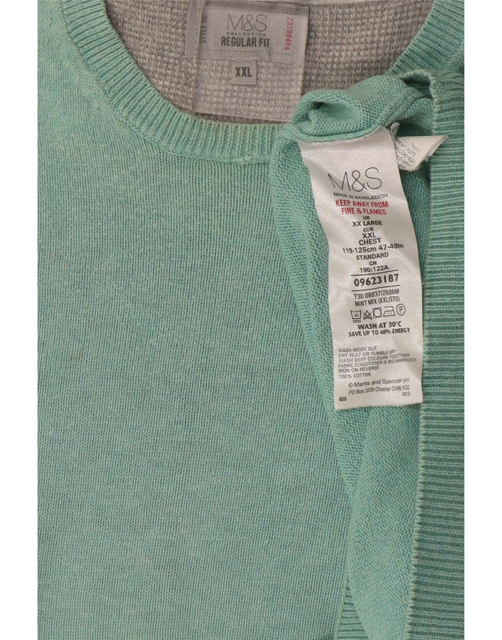 Marks & Spencer Mens Regular Fit Crew Neck Jumper Sweater 2XL Green Cotton