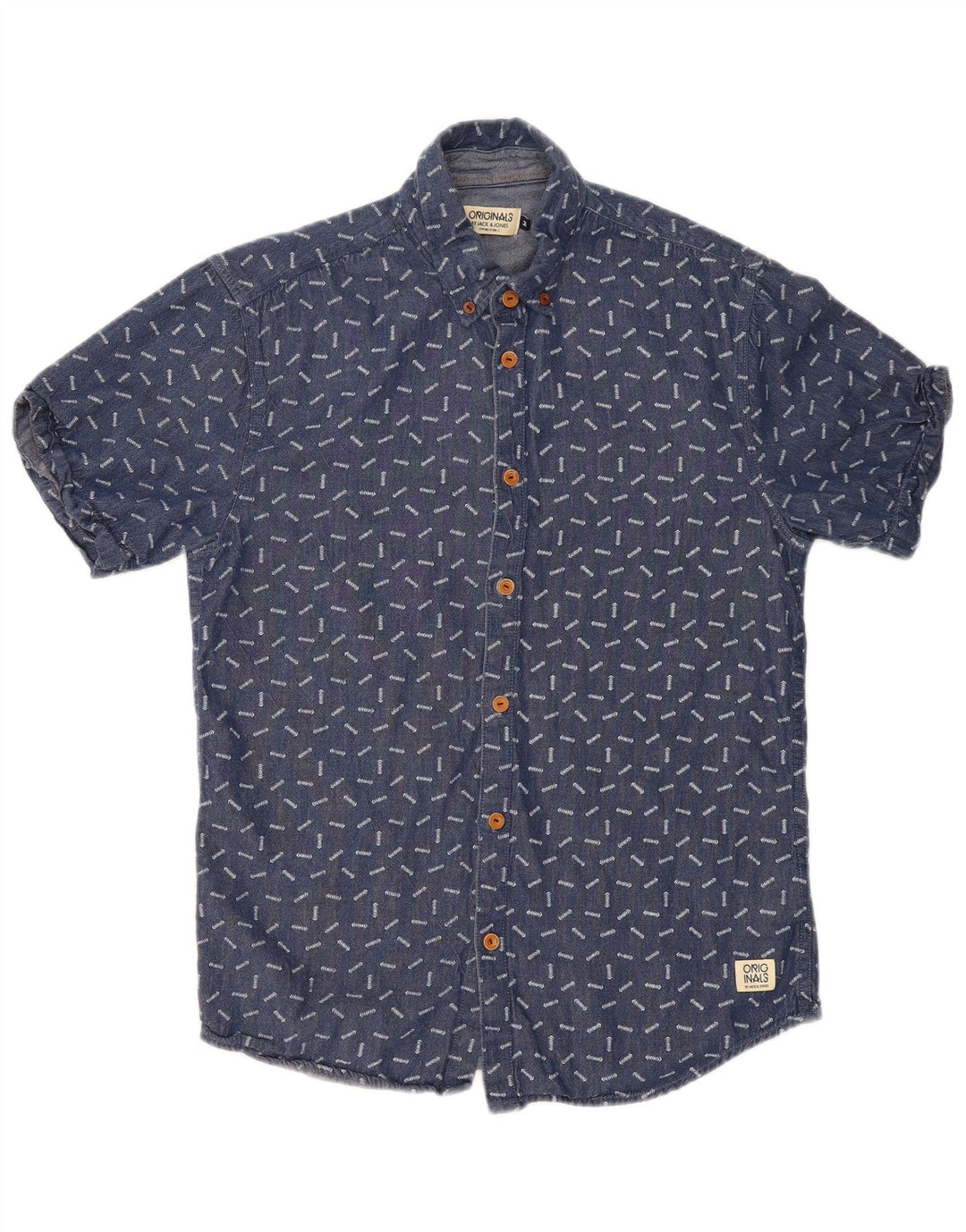 Jack & Jones Mens Abstract Pattern Short Sleeve Shirt Medium Blue Cotton