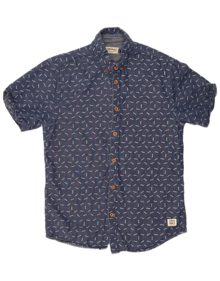 Jack & Jones Mens Abstract Pattern Short Sleeve Shirt Medium Blue Cotton