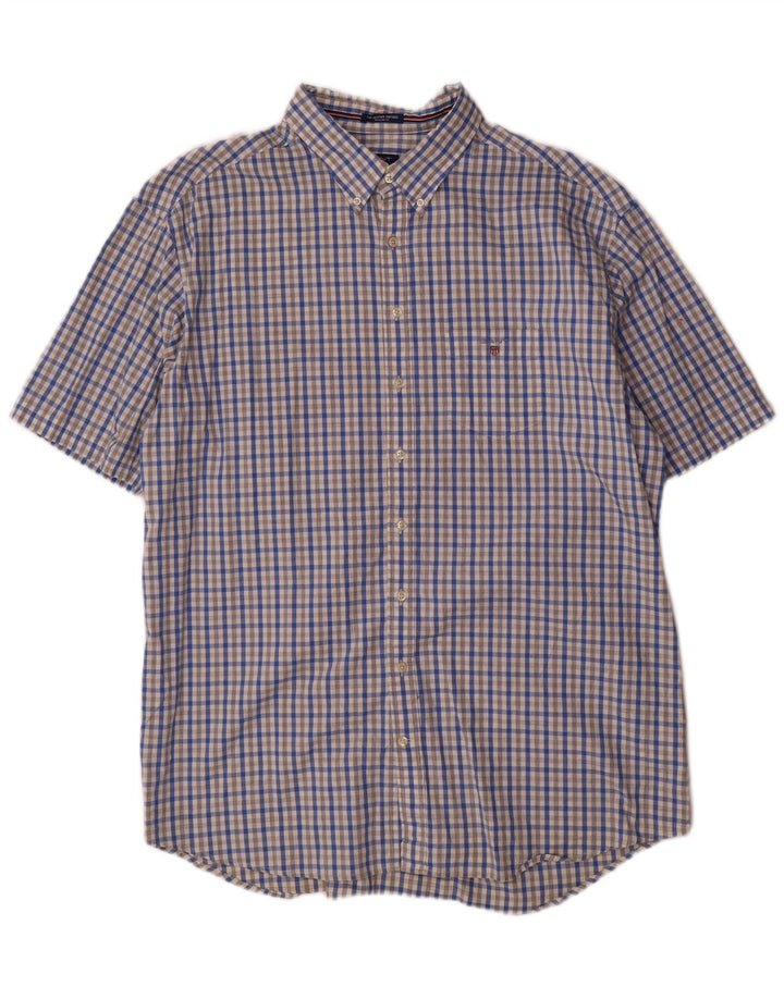 Gant Mens Short Sleeve Regular Fit Shirt Size 47/48 19 3XL Blue Gingham
