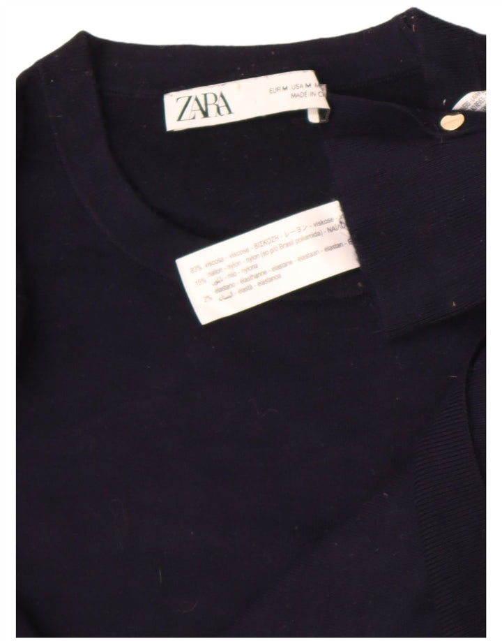 Zara Womens Crew Neck Jumper Sweater UK 12 Medium Navy Blue Viscose