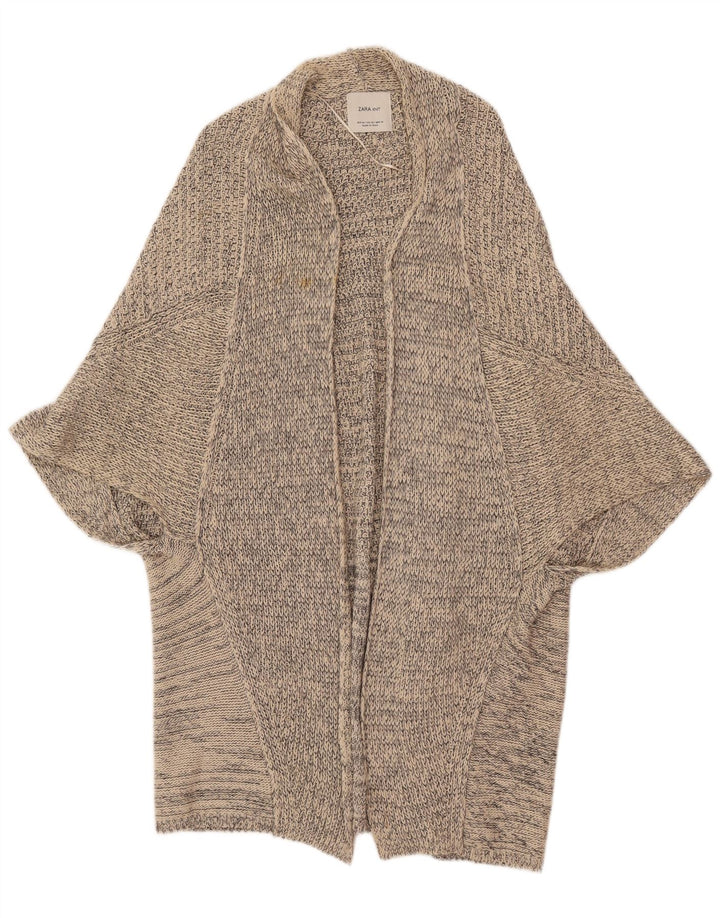 Zara Womens Oversized Poncho Cardigan Sweater UK 14 Medium Beige Cotton