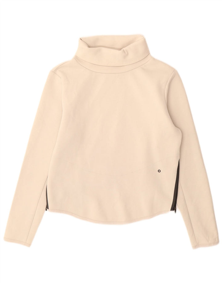 Nike Womens Dri Fit Oversized Roll Neck Sweatshirt Jumper UK 6 XS Beige