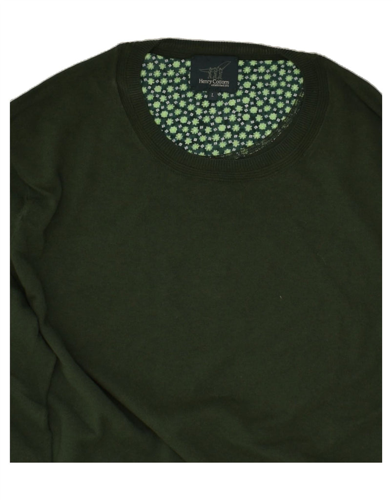 HENRY COTTONS Mens Crew Neck Jumper Sweater Large Green Cotton | Vintage Henry Cottons | Thrift | Second-Hand Henry Cottons | Used Clothing | Messina Hembry 