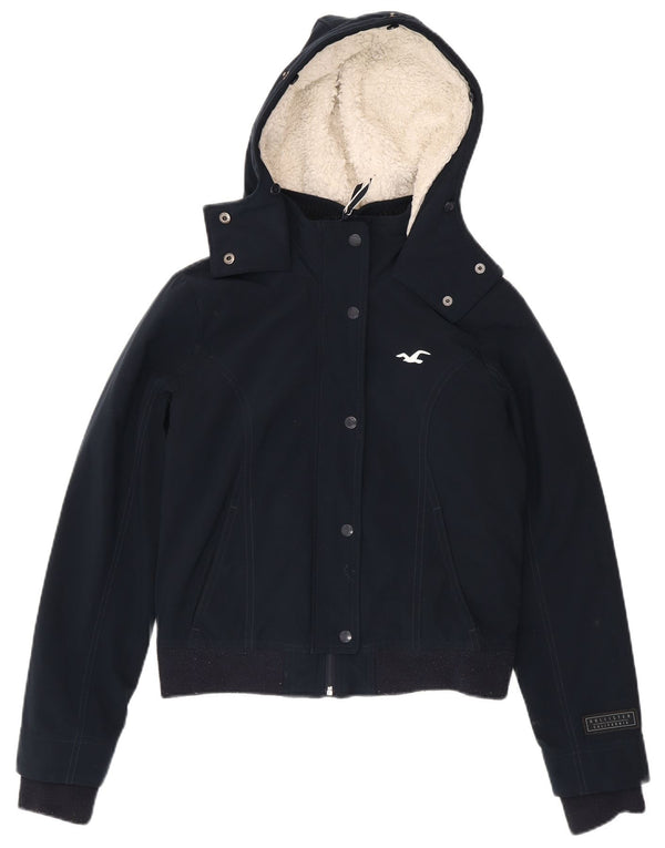 Hollister Womens Hooded Relaxed Fit Bomber Jacket UK 10 Small Navy Blue