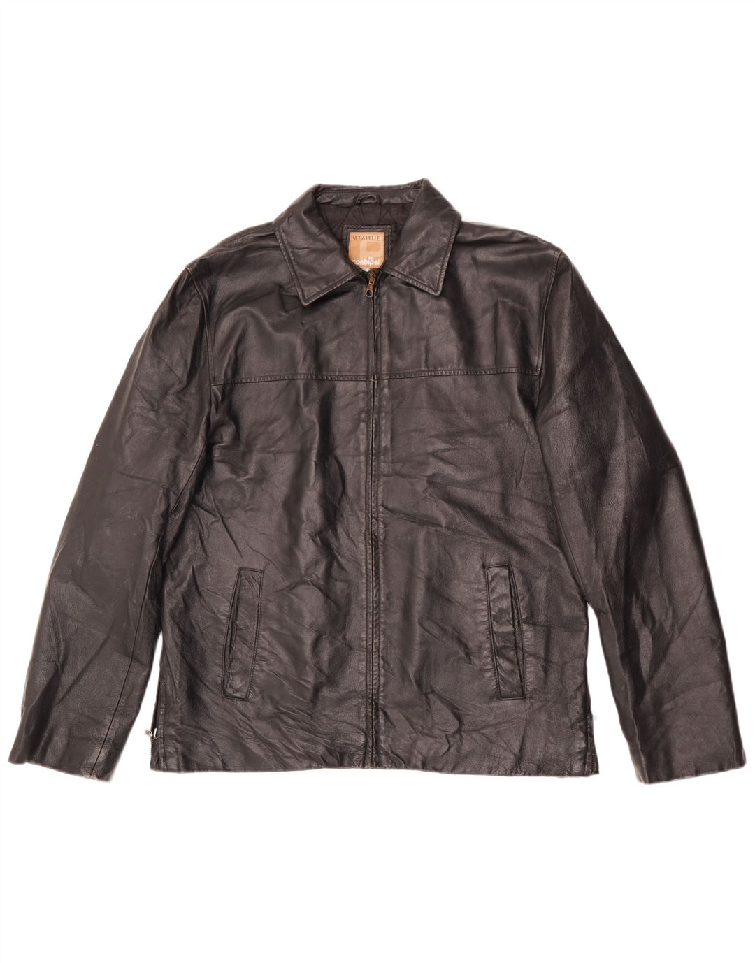 Conbipel Mens Leather Jacket UK 38 Medium Black Leather