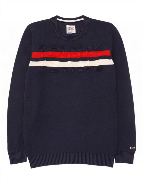 Tommy Hilfiger Mens Crew Neck Jumper Sweater Small Navy Blue Colourblock