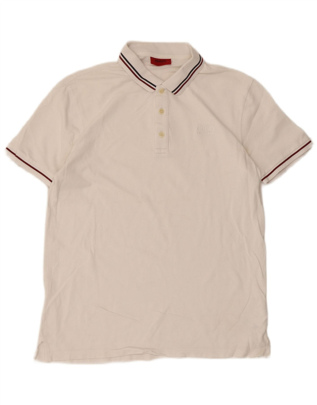 Hugo Boss Mens Polo Shirt Medium White Striped Cotton
