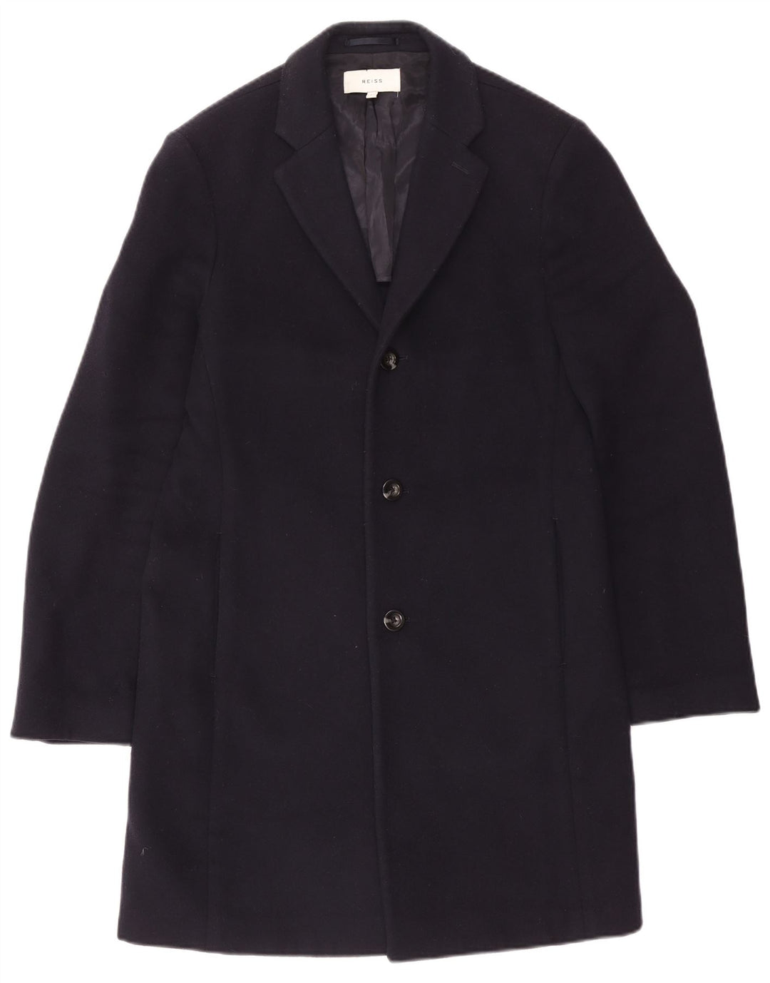 Reiss Mens Overcoat UK 38 Medium Navy Blue Wool